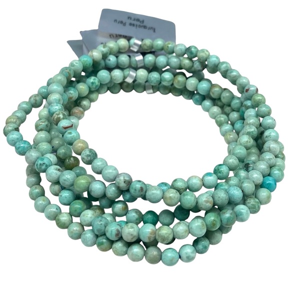 4mm Natural Turquoise Beaded Stretch Bracelet Boho Western Blue Genuine Beads - Picture 8 of 8